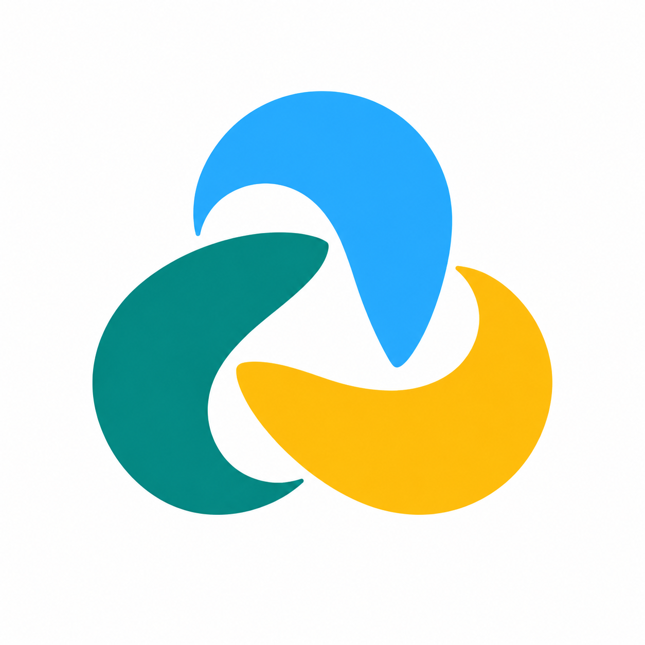 青・緑・黄色の形が輪になる公開討論会のロゴ。白背景版。